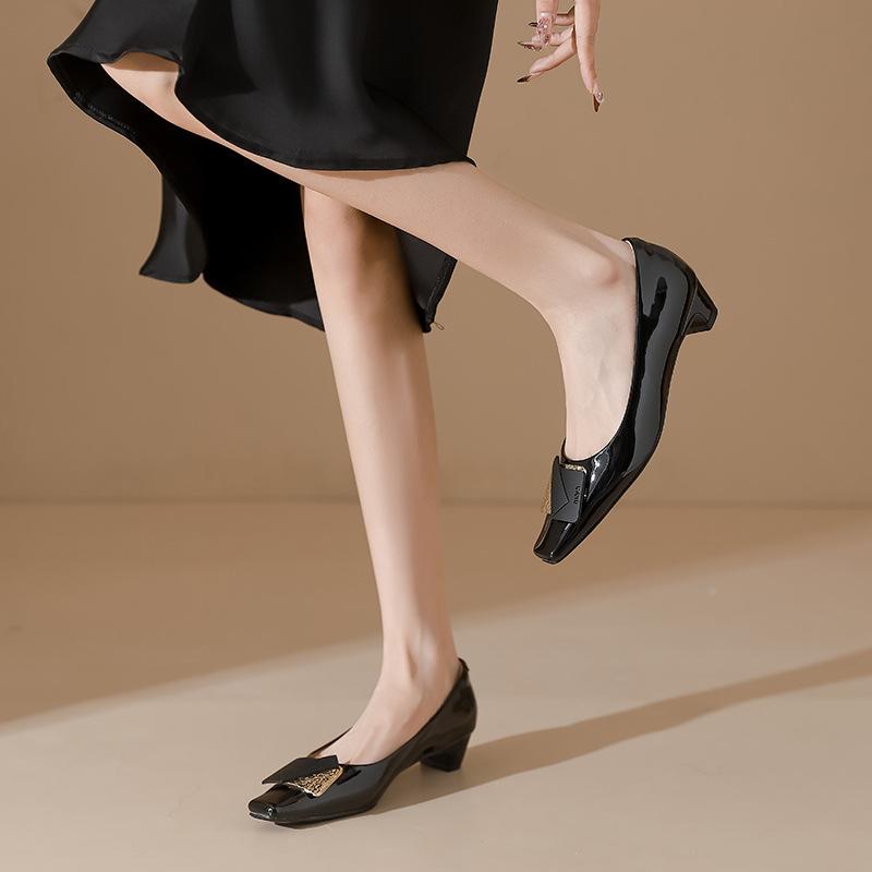 Yuanlitong 2025 High Heels Are Not Tired of Feet, Single Shoes for Women, High-end Fashion, Square Head Is Not Stuffy Feet, Genuine Leather Women