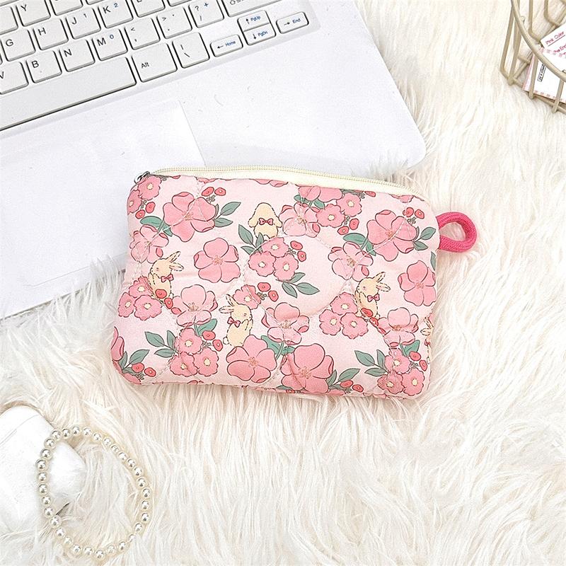 Ins Style Flower Coin Purse Cartoon Rabbit Clutch Bag Lipstick Earphone Sundries Storage Bag Wallet Pouch Mini Makeup Bag