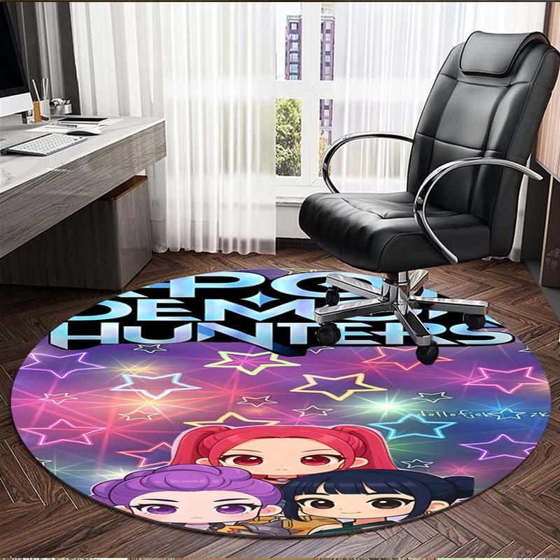 Tappeto Rotondo con Stampa KPop Demon Hunters, Tappeto da Pavimento Lavabile, Per Ingresso, Stanza del Dormitorio, Lavanderia, Ufficio, Studio, Decorazione per la Casa, Regalo di Compleanno Natale