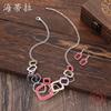 Luxury Hot-selling Color Painting Oil Geometric Hollow Square Stud Earrings Item Set Exaggerated Personality Women's Versatile Necklace
