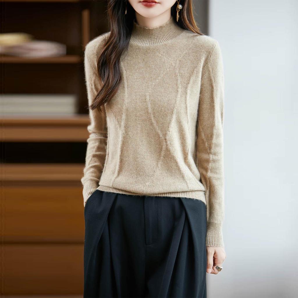 2025 Women's 100% Pure Wool High-Collar Loose Knit Sweater for Autumn/Winter