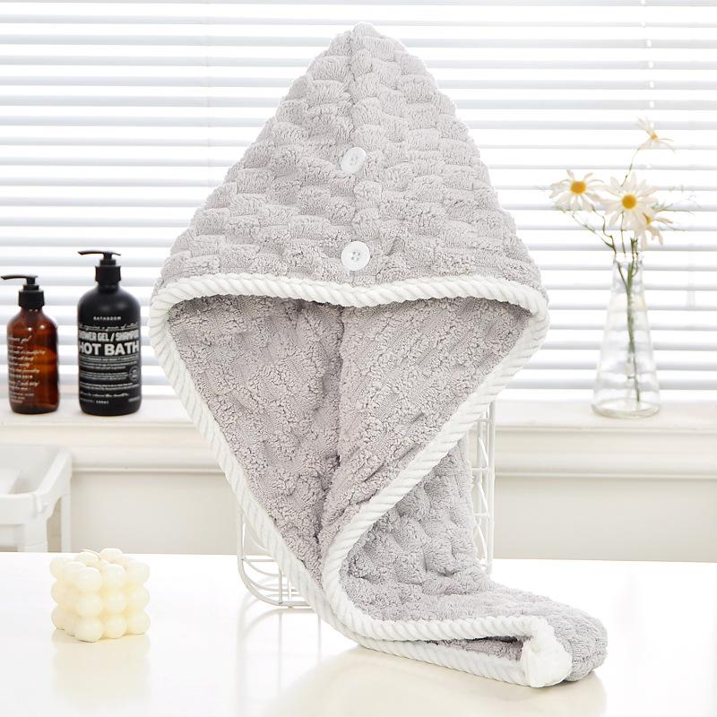 New polyester brocade coral fleece cloud grid shower cap shampoo dry hair towel, household absorbent dry hair cap bag head towel