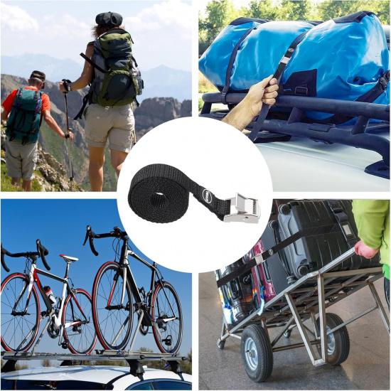 EXVITAL Lashing Straps With Cam Buckles Tie Down Straps 48" X 0.75" Adjustable Cinch Straps For Motorcycle Cargo Kayak Luggage Black 4 Pack