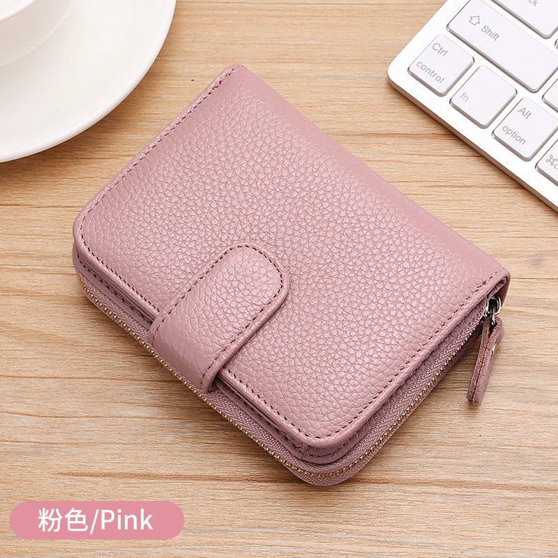 Neues RFID-Blockierendes Kompaktes Damenportemonnaie Multi-Karten-Organizer mit Reißverschluss Abnehmbarer Riemen Echtes Leder