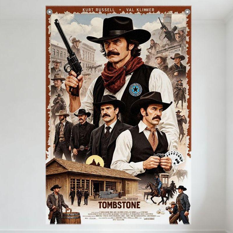 

Tombstone Movie Poster Vintage Western Metal Tin Sign, Kurt Russell Val Kilmer Cowboy Revolver Art Wall Decor for Bar Man Cave H 20x30cm（7.8x11.8inch）