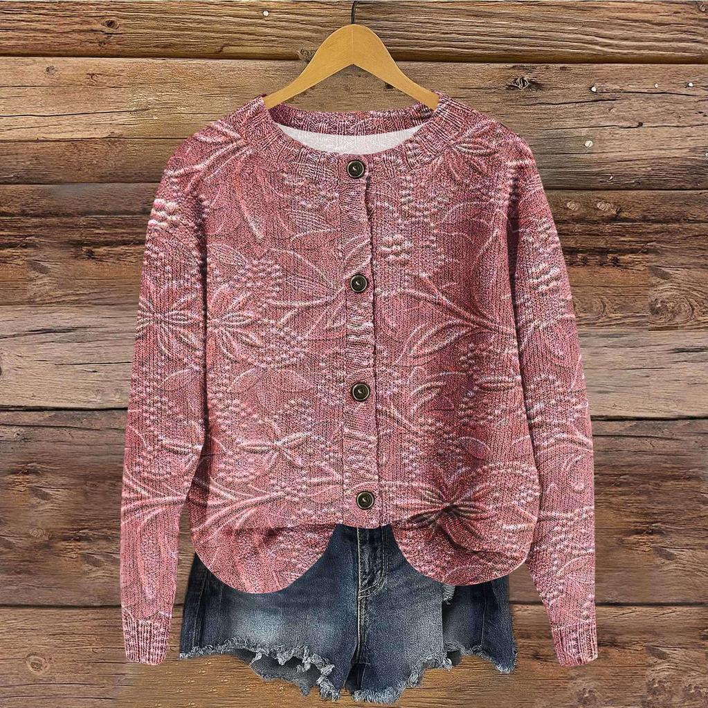 Women's Vintage Knit Button Vintage Print Cardigan Jacket
