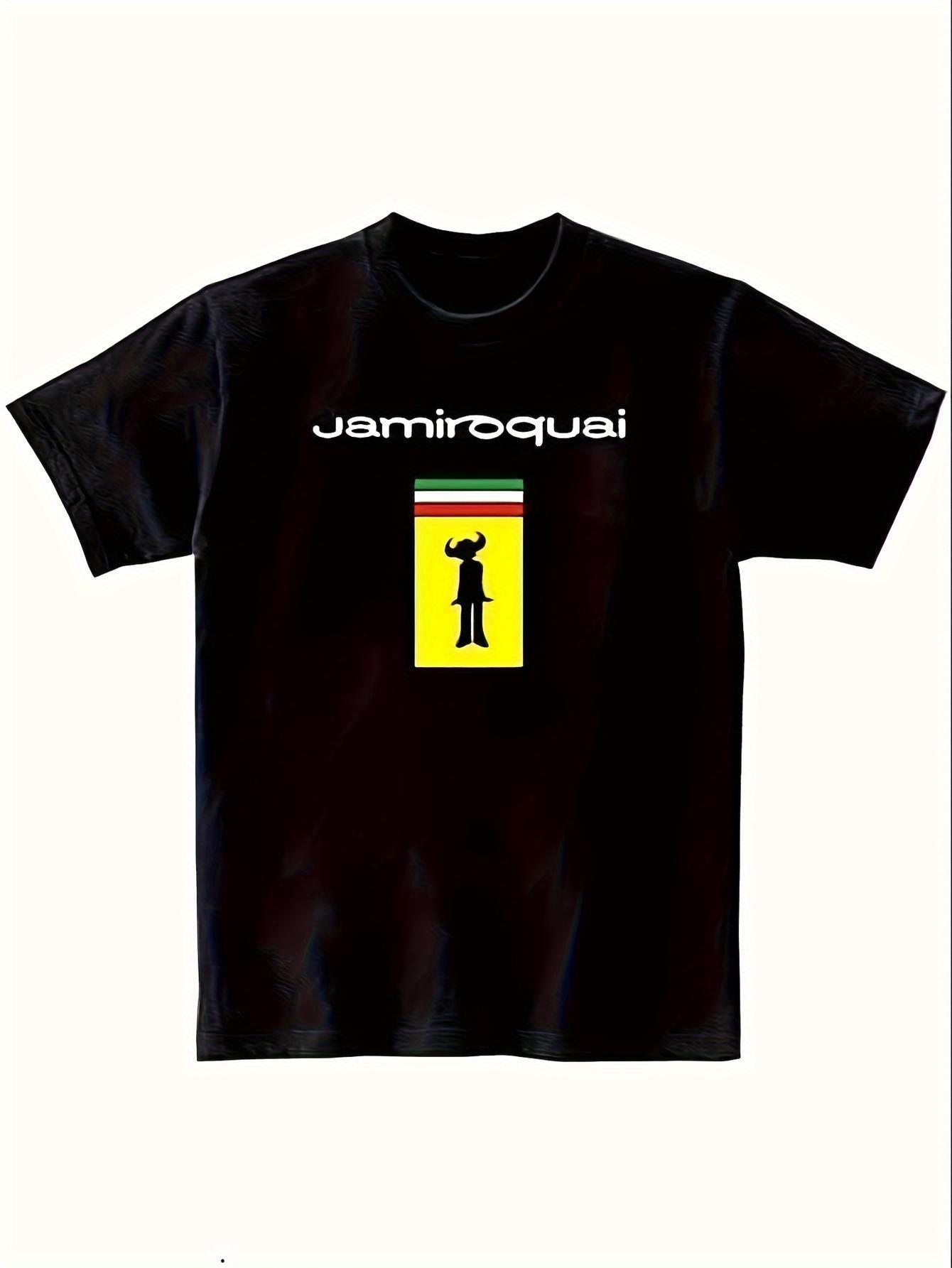 Local Jamiroquai Men s Black Graphic T-Shirt - Bold Jamiroquai Logo with Yellow and Red Stripes XXXXL