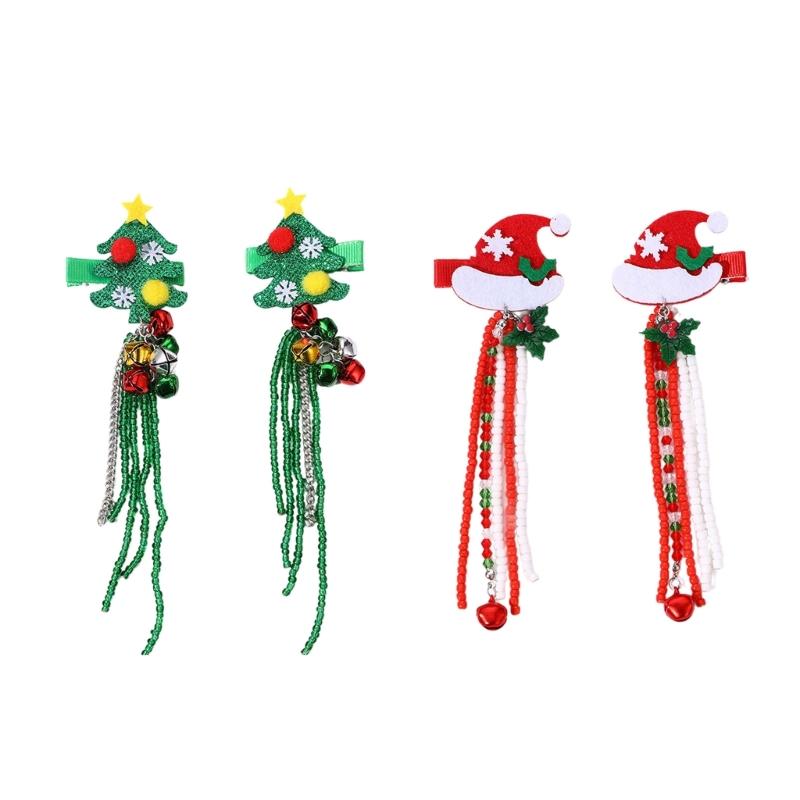 Festive Hair Clip for Kids Fringed Beads Hairclip Santa Hat/Christmas Tree Side Hairpin Women Christmas Hair Accessories