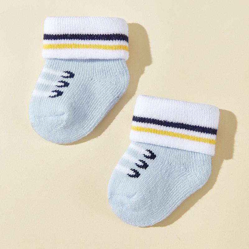 4 Paare/Los Neugeborenen Socken Herbst Winter Warm Säugling Jungen Socken Einfarbig Gestreift Buchstaben Baby Kurze Socken