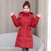Damen Winter Schlank geschnittener Mittellanger Daunenmantel Dicke Warme Baumwoll-Pufferjacke mit Taillenraffung