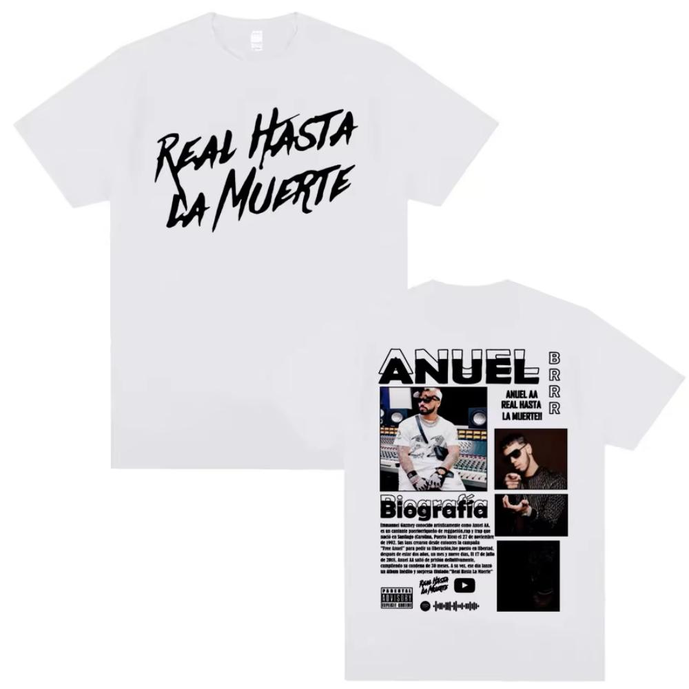 Rapper Anuel AA Real Hasta La Muerte Cover T Shirt Male Fashion Hip Hop Oversized T Shirt Men Women Casual O-Neck Loose T-shirts