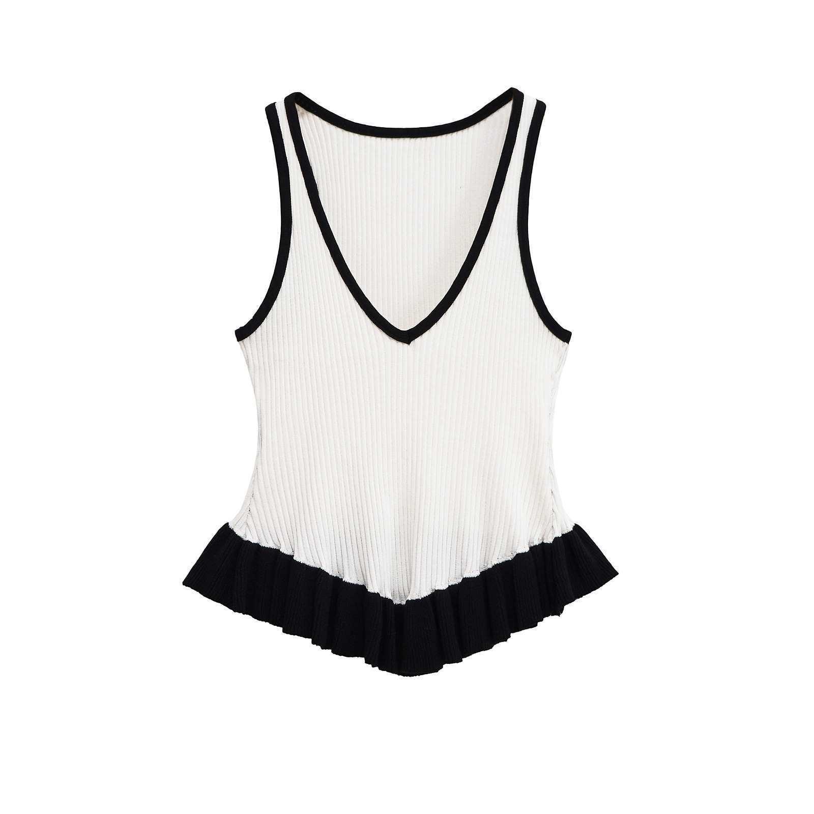 Girls  European Style Color Blocking Sleeveless Top - Sweet Base Layer Vest (White) M белый