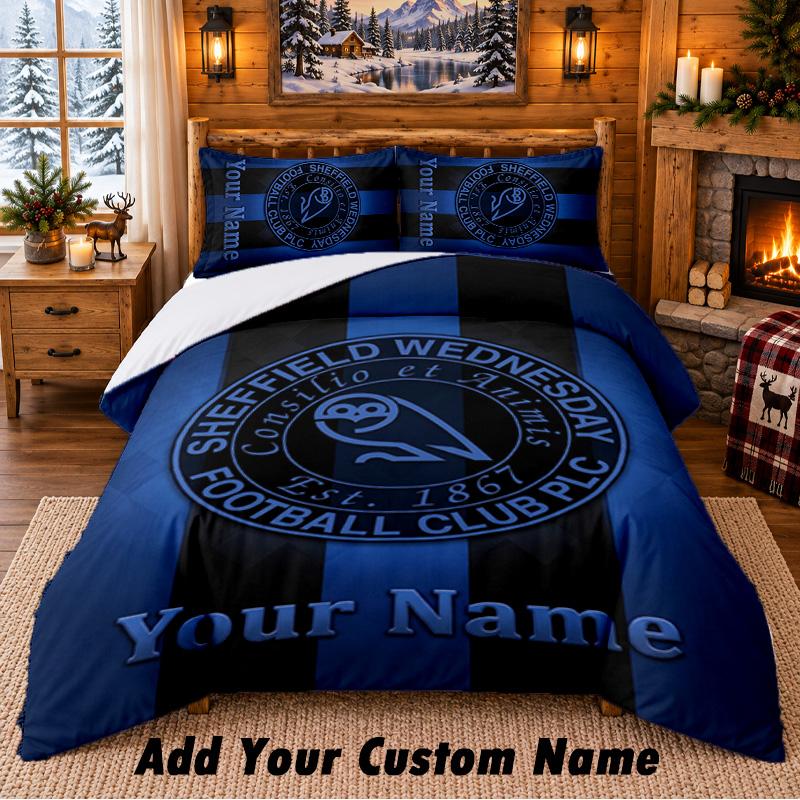 Sheffield Wednesday FC Pattern Bedding 3Pcs Set Custom Name, Bed Sheet And Pillowcases For Home Bedroom