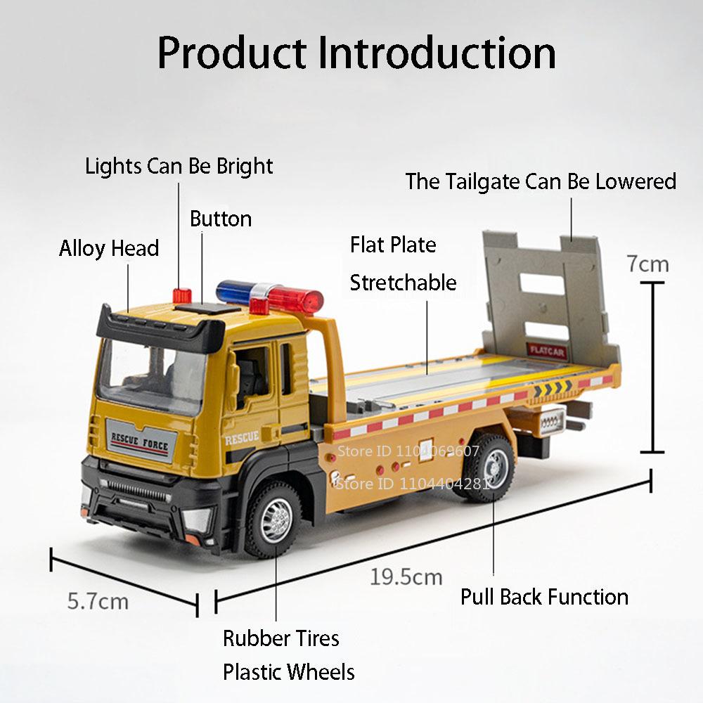 1:32 Alloy Flatbed Trailer Excavator Blender Truck Model Toys Diecast Car Sound Light Pull Back Miniature Vehices Boys' Fun Toys