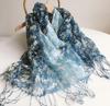 Gradient Blue Color Linen Soft Scarves Women Tie Dyed Ethnic Design Scarf Summer Travel Sunscreen Long Shawl 60x185cm