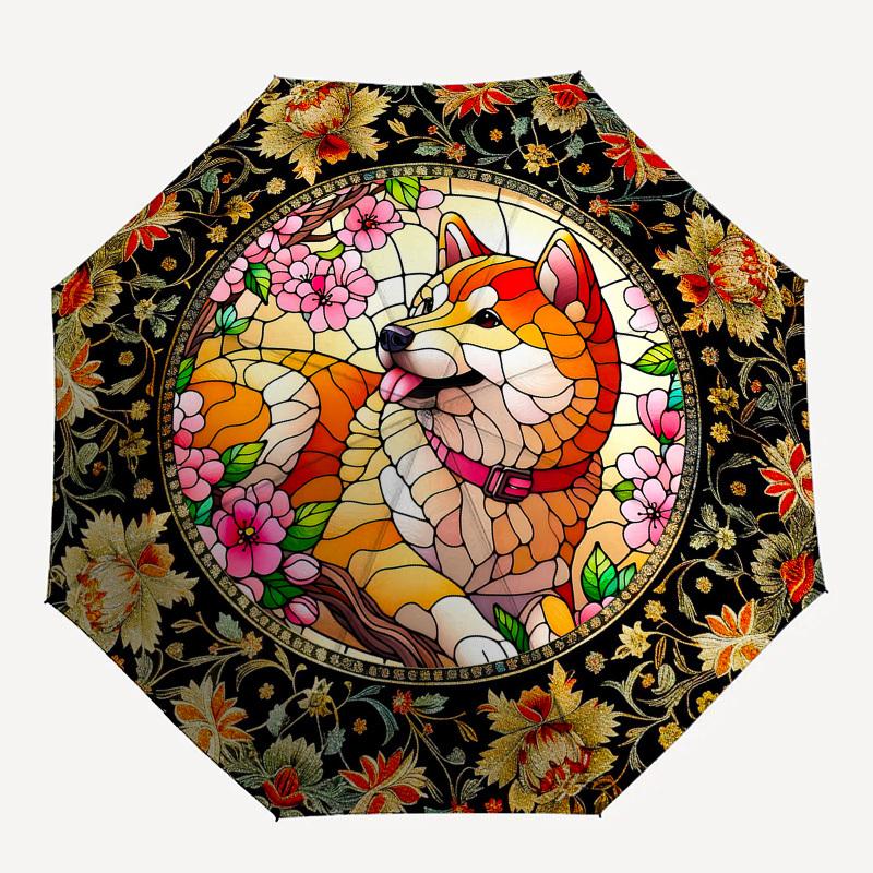 Color Retro DogThemed Automatic Opening and Closing Umbrella - 8 Ribs, Suitable for Leisure and Going Out, Outdoor Accessory, Gothic Style,