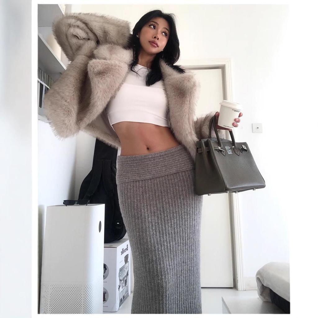 Eco-Friendly Faux Fox Fur Lapel Coat - European & American Fashion, Winter 2025 Women's Style