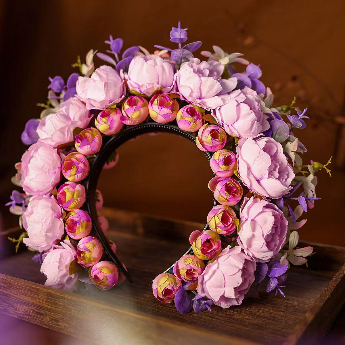 Handgemaakte Kleurrijke 3D Simulatie Bloem Prinses Hoofdband Hoofddeksel Voor Vrouwen Bruid Bruiloft Haaraccessoires Haarbanden