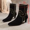 Fashion 2025Fashion Fine Heel Single Boots New Retro Women's Shoes Square Toe Rivet Non-slip Wear-resistant Mid-tube High-heeled Boots