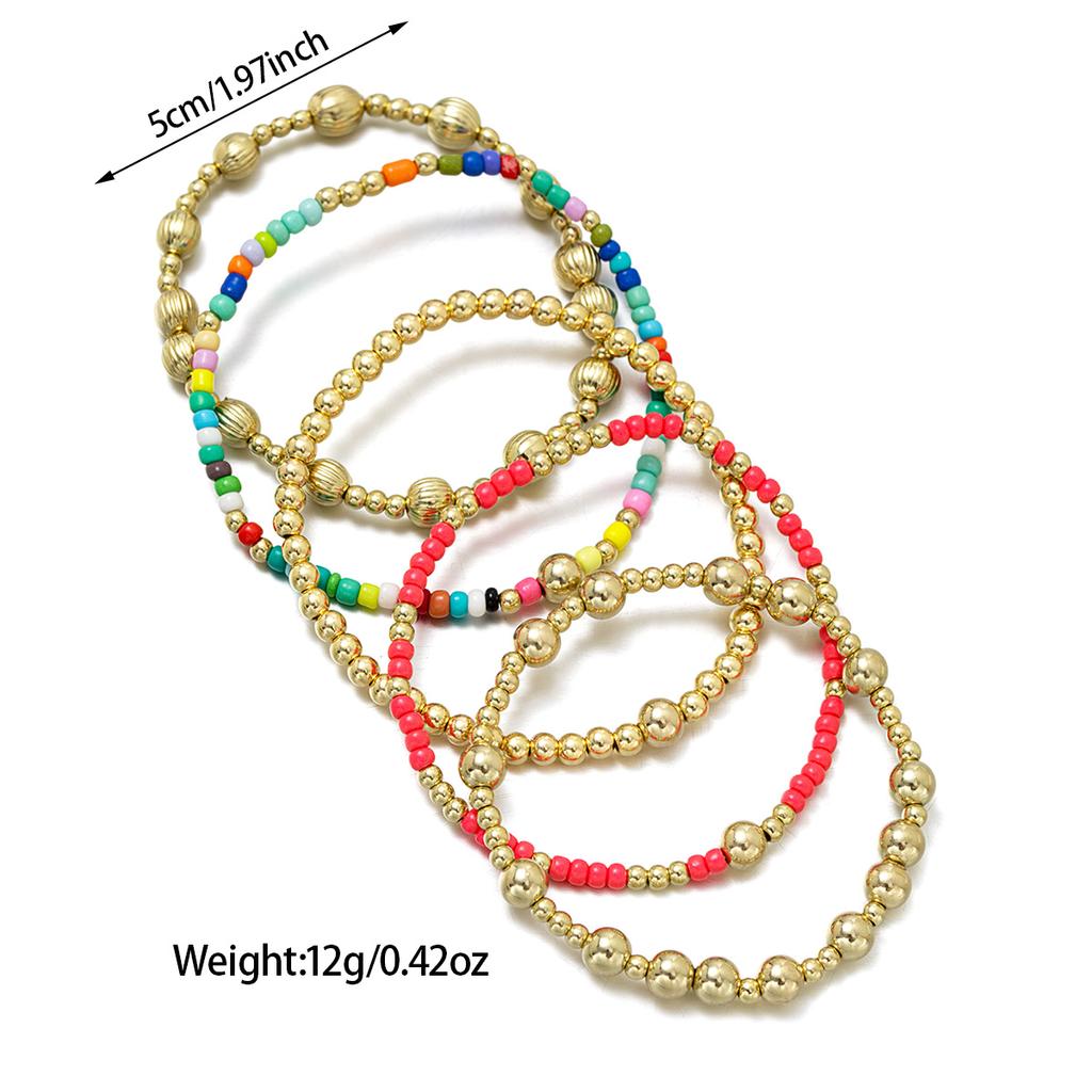 5 Bohemian Style Colorful Rice Bead Bracelets with Multiple Layers of CCB Bead Bracelets for Women, Set for Daily Versatility