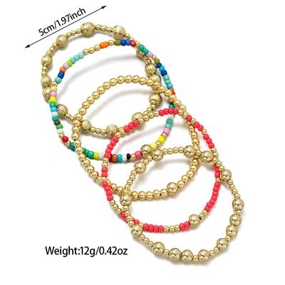 5 Bohemian Style Colorful Rice Bead Bracelets with Multiple Layers of CCB Bead Bracelets for Women, Set for Daily Versatility
