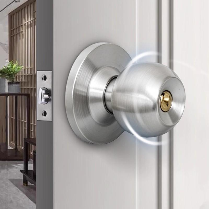 Cerradura Esférica de Doble Cara para Llave de Lengüeta Única Manija de Acero Inoxidable Cerraduras para Puertas de Dormitorio Pomo de Puerta Interior con Cerradura y Llave