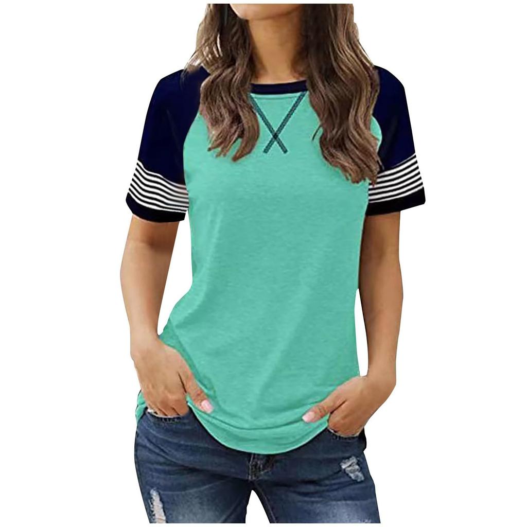 Casual Women's Patchwork Gradient Short Sleeved Casual T-shirt