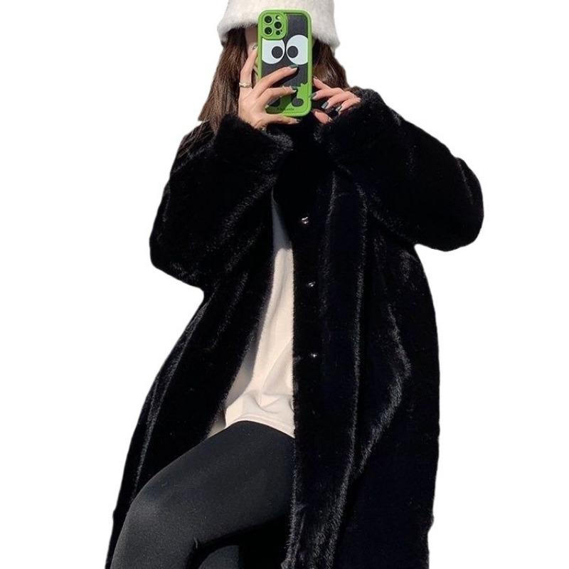 Fashion winter new stand-up collar thickened long imitation mink velvet coat fur coat women