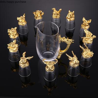 Twelve Zodiac Liquor  Wine Glass Set Household Small Wine Glasses Hip Flasks Chinese Imitation European Drinkware Exquisite Gift