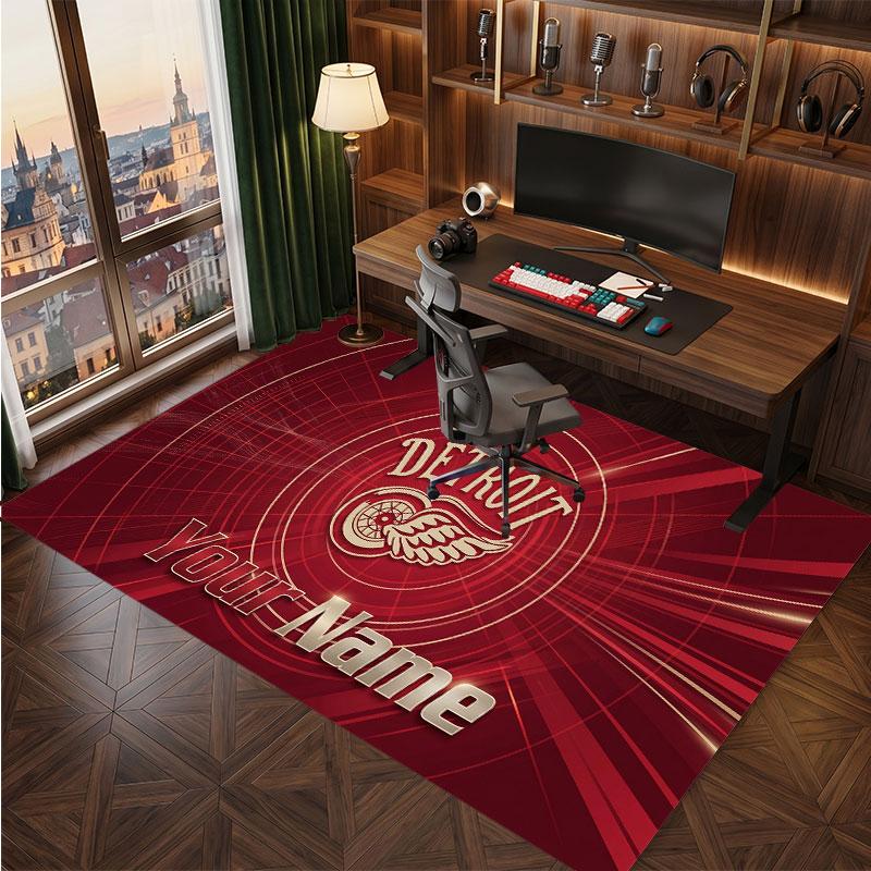 Detroit Red Wings Personalized Crystal Velvet Carpet, Customized Name Text Soft Anti‑Slip Rug for Living Room Bedroom