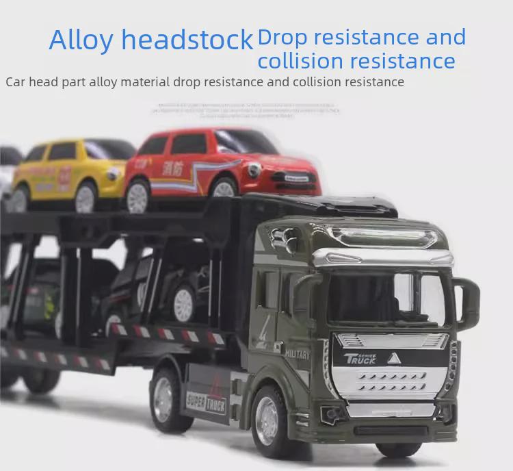 Alloy Double-Decker Semi-Trailer Pull-Back Toy Truck with Flatbed Trailer