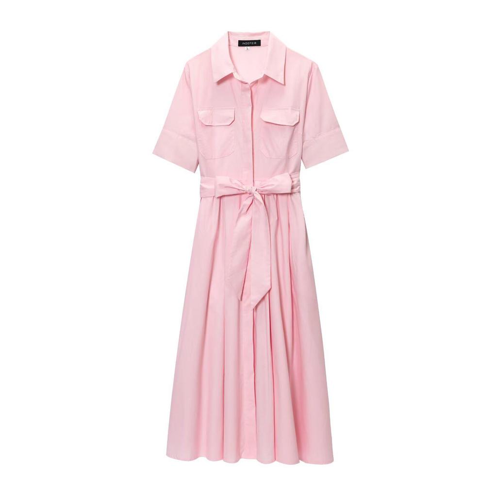 European & American Spring 2025 French Waist-Cinching Slimming Goddess Shirt Dress