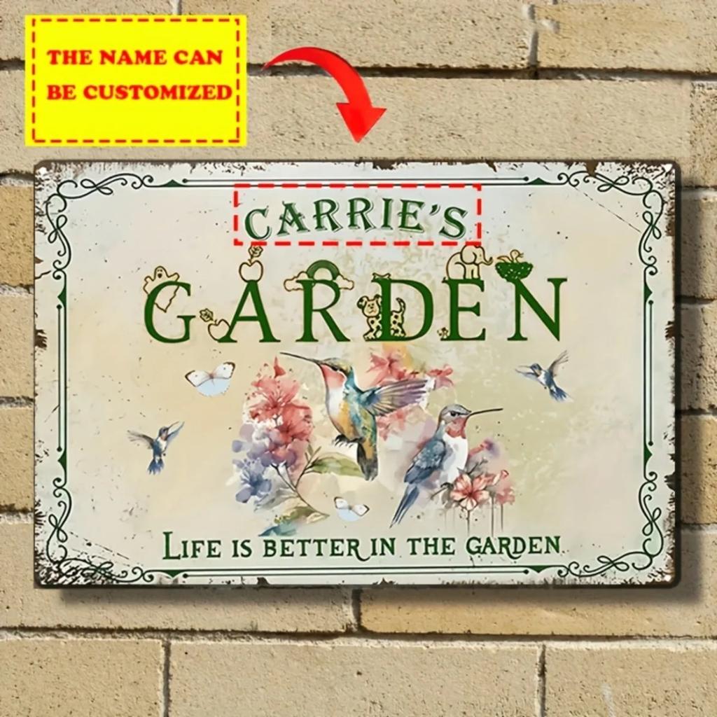 Personalized Hummingbird Flower Tin Sign Wall Decor Home Garden Art Craft