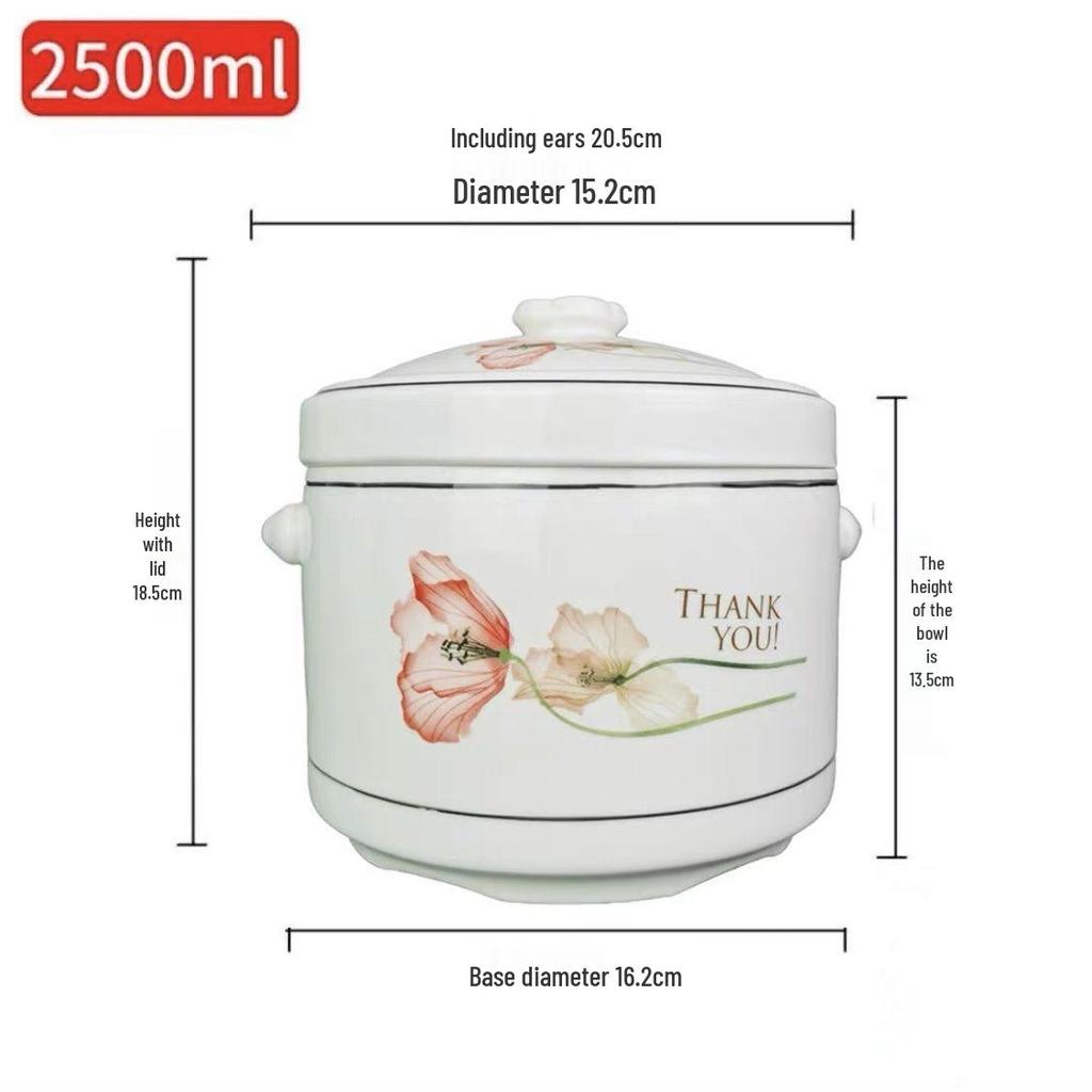 Keramik Doppeldeckel Schwalbennest Schmortopf mit Löffel, Ideal zum Eierdämpfen und für Suppen