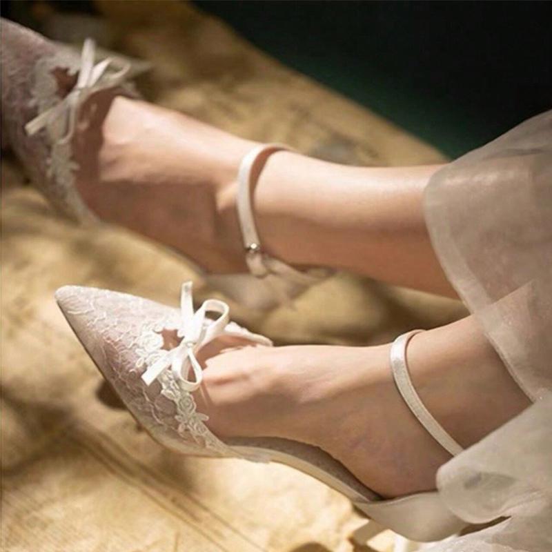 Fashion Pointed Toe Bow Women's Sandalias Elegant Mid Heels Shoes 2025 Fashion Summer Pumps Luxury Shoes Hollow Sexy Mujer Zapatillas