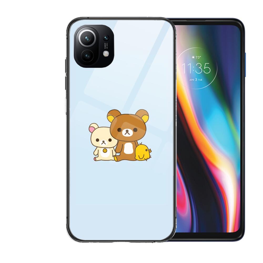 TOPLBPCS Cute Rilakkuma Tempered Glass Phone Case For Redmi Xiaomi 11 Lite Pro Ultra 10T 10 9 8 MIX 4 Cover Silicone Shell Cases