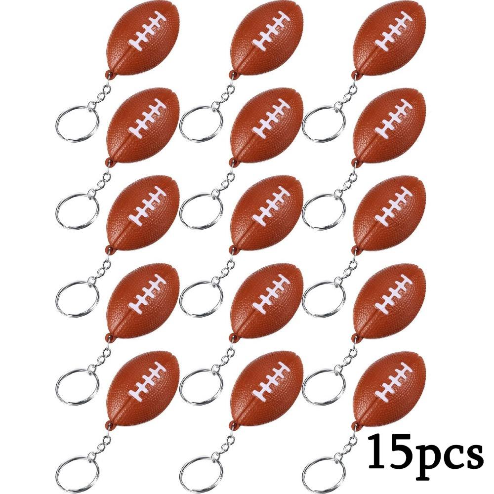 15pcs Football Keychains Mini Foam Football Sport Party Favors Small Stress Ball Keychains Bulk for Birthday Gift Bags Fillers 15pcs Rugby Keychains