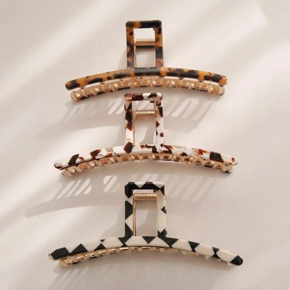 J Lauren Celluloid Slim Square Hair Clip H0683 Brown Mix