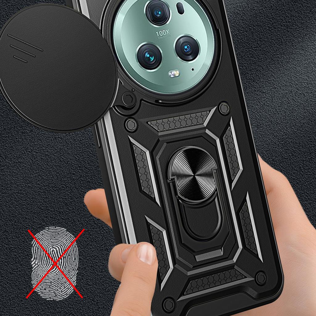 For Honor Magic5 Pro Case with Slide Camera Lid PC+TPU Kickstand Phone Cover