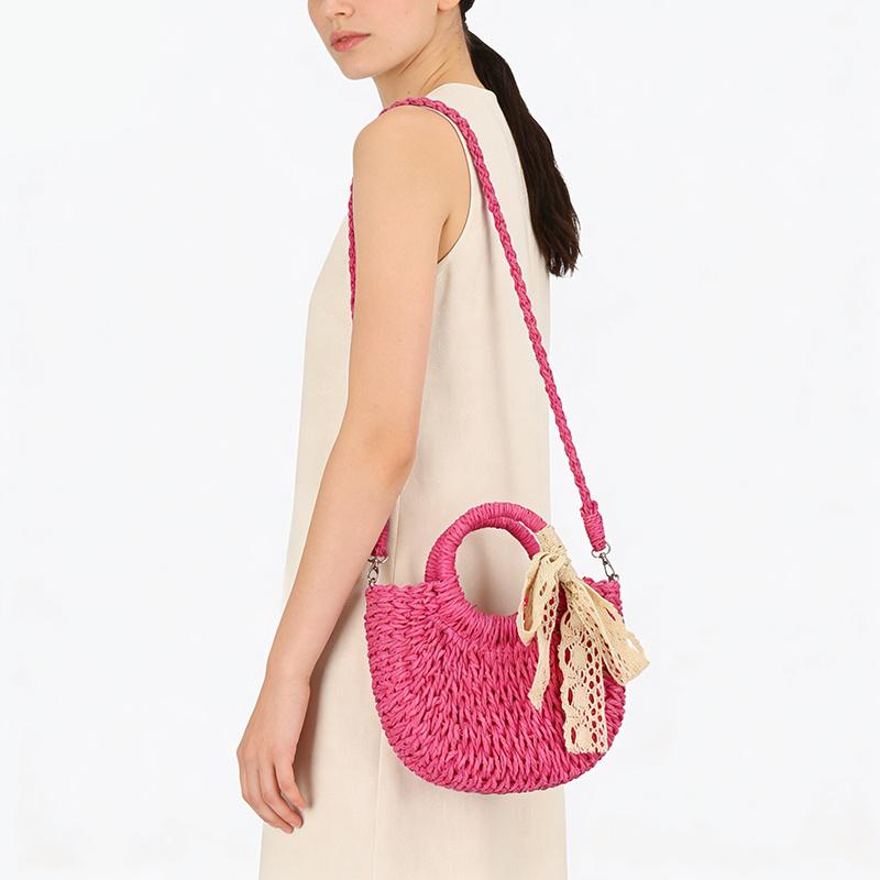 Yogodlns Fashionable Wicker Basket Bag Women's Single Shoulder Slant Cross Handmade Woven Grass Bag Casual Travel Style Small Bag
