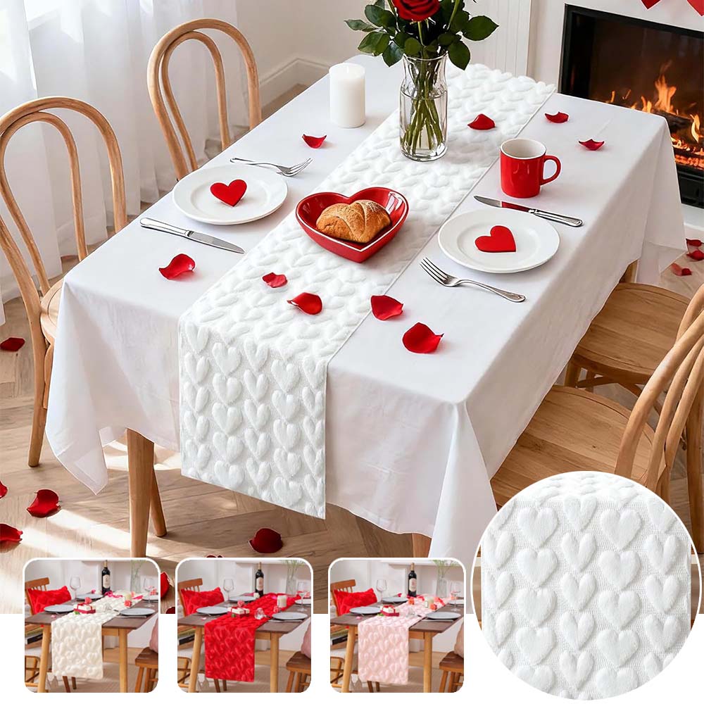 Valentine's Day Red/White/Pink Heart Pattern Table Runner Soft Party Dining Decorations Tablecloth for Dining Tea Table TV Stand