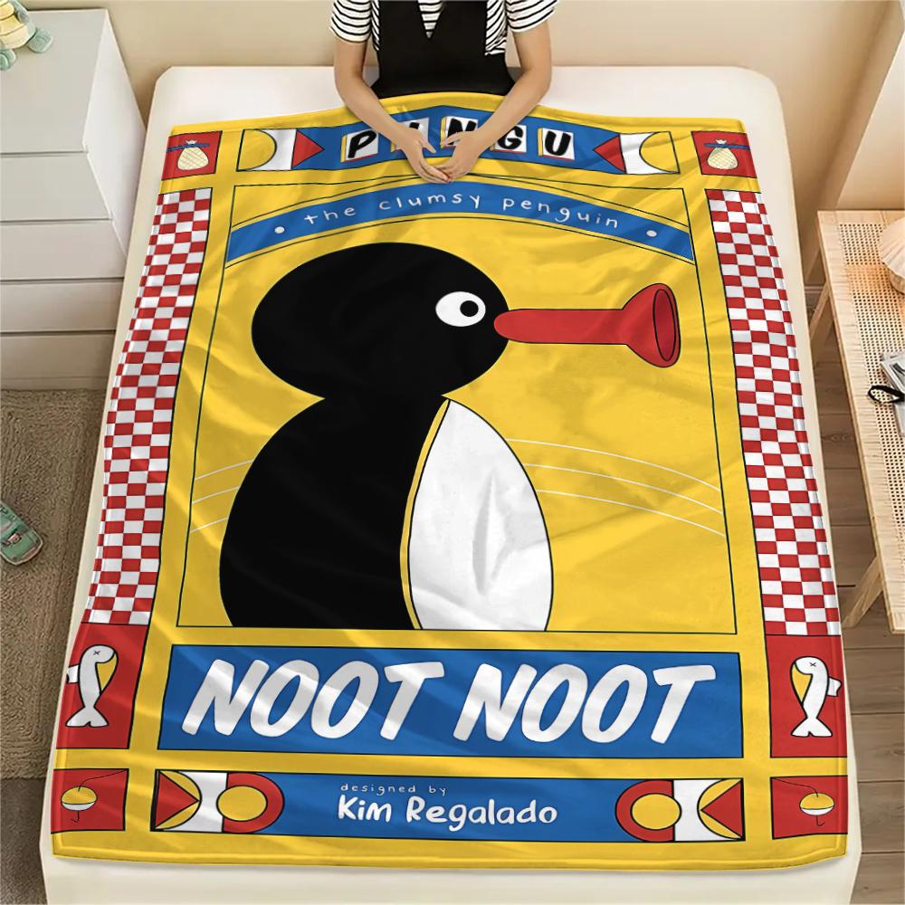 1PC PINGU Print Flannel Blanket, High Quality All Seasons, Home Decor, Warmth and Comfort, Perfect for Christmas Gifts
