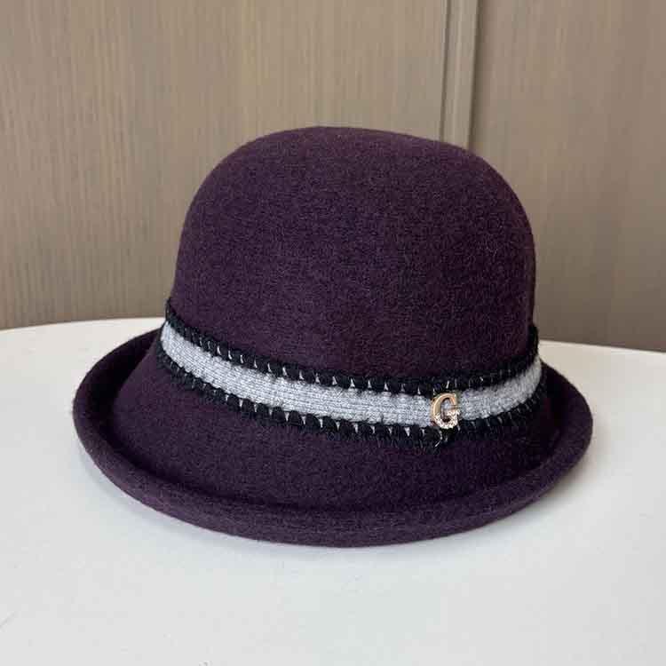 French Retro Small Fragrant Wool Bucket Hat Autumn And Winter Outdoor Warm Mother Hat Ladies Elegant Curling Top Hat