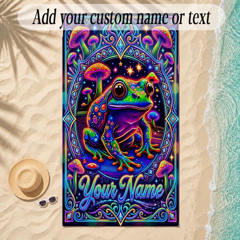 Frog Theme Soft Beach Towel Personalized Custom Name Text Towel Portable for Beach Pool Travel