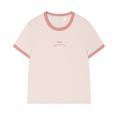 Original Letter Print Round Neck Short Sleeve T-Shirt Women Tops Gray Pink F11W529112F-PK