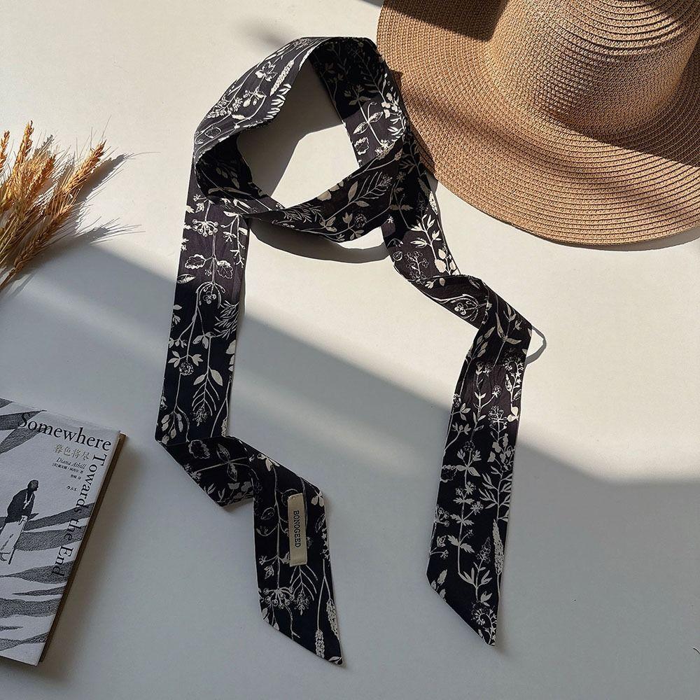 Flower Polka Dot Scarf Ribbon Narrow Long Scarves Sweet Floral Scarf  Outdoor
