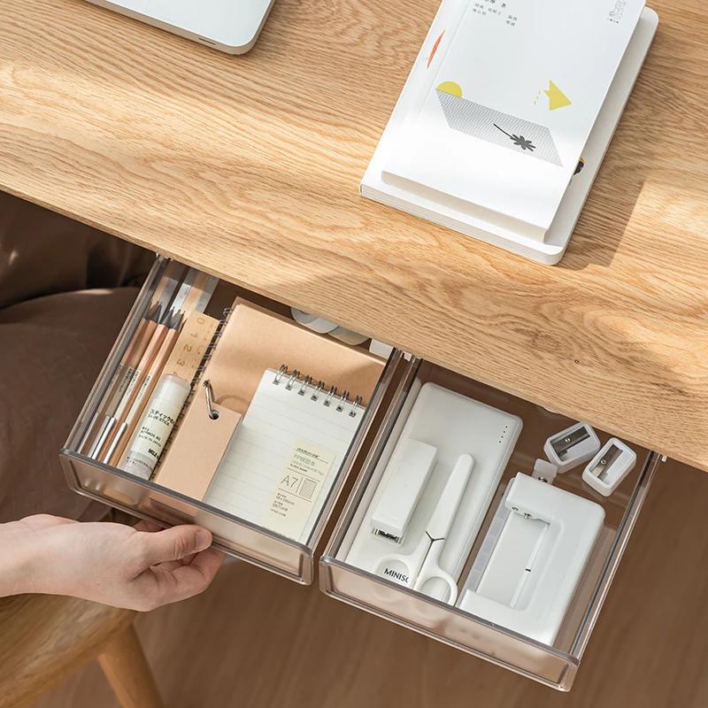 Transparente Versteckte Schublade unter dem Schreibtisch Büro Aufbewahrungsbox Organizer Schublade Schreibtischzubehör Halter Ablage Memo Stift Schreibwaren Aufbewahrungstablett