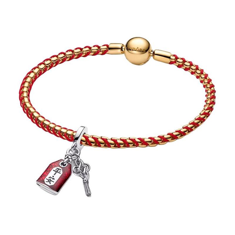 Pandora Brand personality woven design 925 silver bracelet, same style for men and women, couple model, red ZT3372