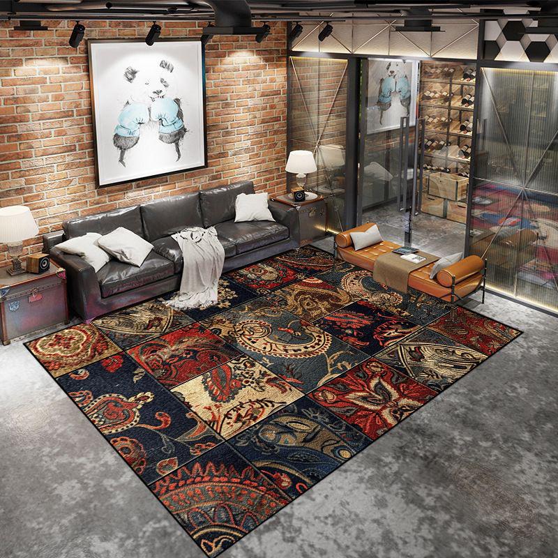 Abstract Retro Large Carpet Living Room American Style Coffee Table Decoration Sofa Area Rug Bedroom Non-slip Floor Mat Washable