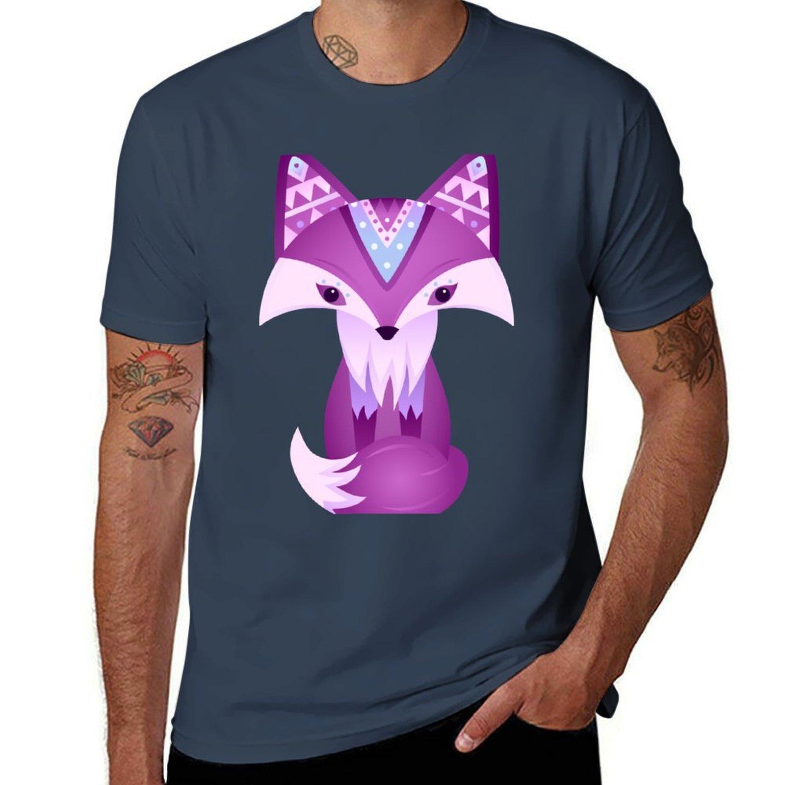 Mystical Woodland Fox (Purple) TShirt Stylish Graphic Short Sleeve Top S